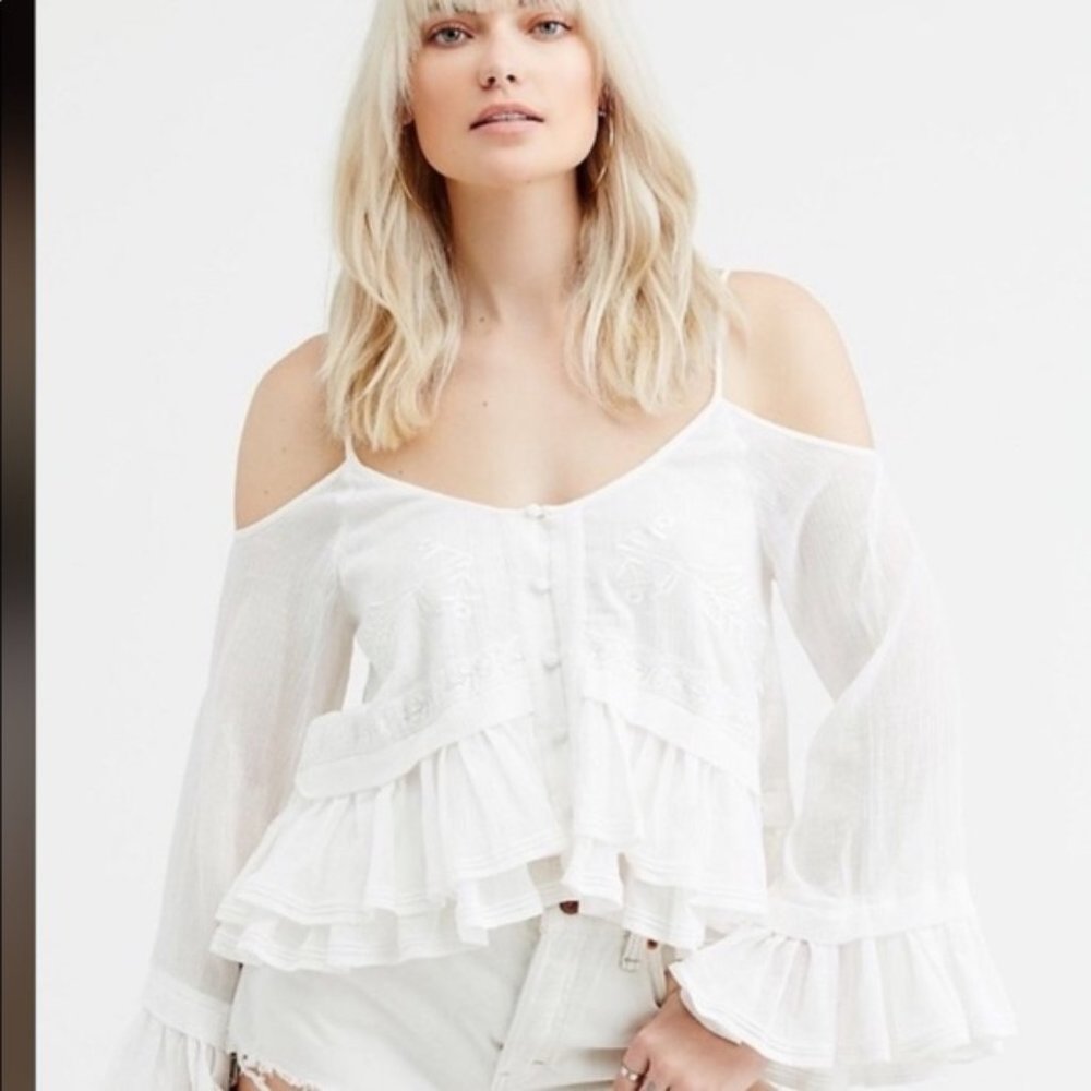 Free People Woodstock Gauzy Cold Shoulder Top
